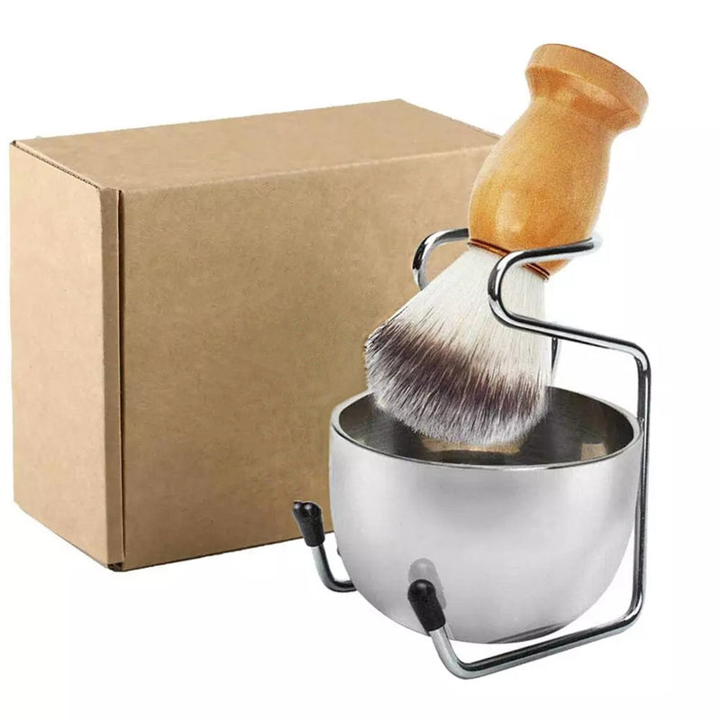 Man Synthetic Badger Hair Shaving Brush Set Wood for Razor Double Edge Safety Straight Classic Safety Razor Brush Stand Bowl Kit