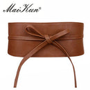 Boho Belt for Women Bowknot Faux Leather Wrap Around Obi Style Cinch Waistband Black Cummerbund Brown Women Belt