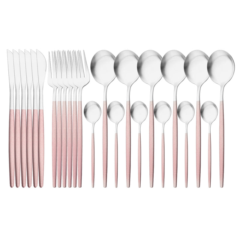 24Pcs Gold Matte Dinnerware Cutlery Set Stainless Steel Flatware Set Dinner Kniffe Fork Spoon Silverware Set Kitchen Tableware