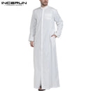 INCERUN Men Muslim Clothes Solid Color Jubba Thobe Long Sleeve Stand Collar Robes Dubai Middle East Men Islamic Arabic Kaftan