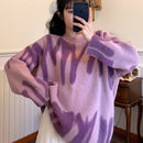 Women Knitted Sweater Vintage Green Striped Print Sweater Oversized Pullovers Winter Streetwear Long Sweaters Tie Dye Outerwear