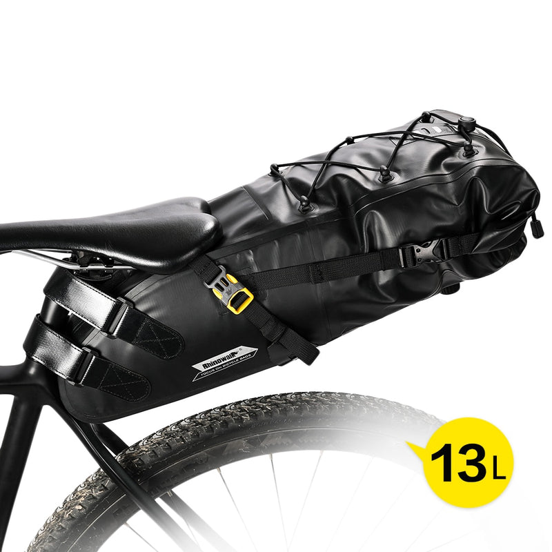 Bolsa de sillín de bicicleta impermeable Rhinowalk, bolsa trasera plegable reflectante de gran capacidad, alforja negra para maletero de bicicleta de montaña