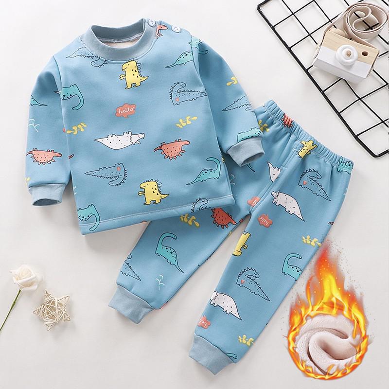 Conjunto de ropa interior térmica para niños 6t ropa de dibujos animados para niños otoño invierno cálido más pantalones gruesos de terciopelo pijama térmico para niñas