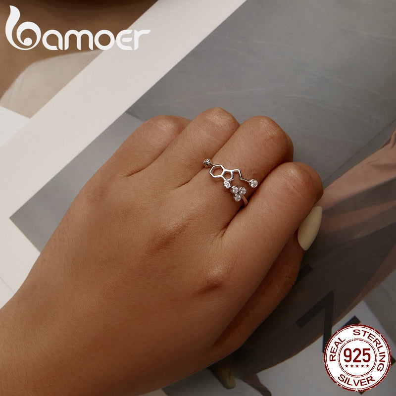 BAMOER Real 925 Sterling Silber Waben verstellbare Fingerringe für Frauen Klar CZ Ring Hochzeit Verlobungsschmuck Anel SCR433