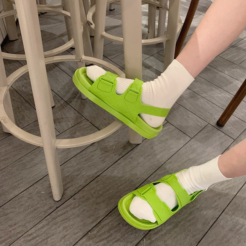 2022 Korea Style Fashion Beach Sandals Female Rome Sandal Platform Buckle Summer Shoes Woman Preppy Sandalias Footwear SH366