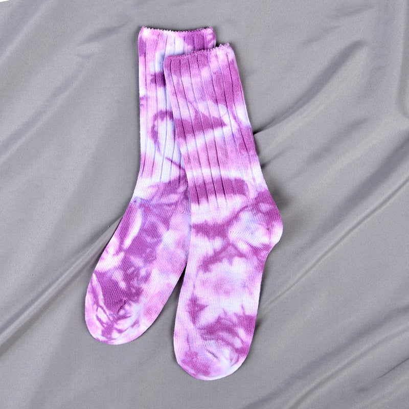 Tie Dye Damensocken Damen Dicke Linie Standard Socken für Damen Bunt Happy Crew Sox Paare Baumwolle Trendy Herbst Winter Sokken