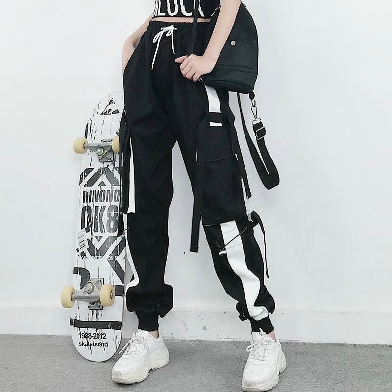 Women Elastic Waist Loose Streetwear Cargo Pants Female Fashion Ankle-length Jogging Trousers Ladies Plus Szie Casual Pants