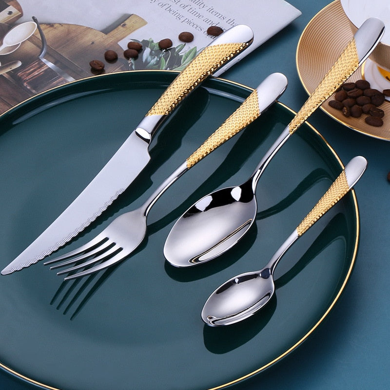 Tableware Kitchen Cutlery Set Golden Spoon Dinnerware Set 18/10 Stainless Steel Western Home Knife Fork Spoon Luxury Cutlery Set