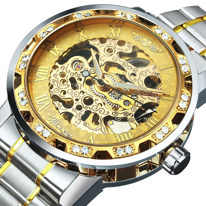 Winner Transparent Diamond Mechanical Watch Skeleton Wrist Watch for Men Top Brand Luxury Watches Unisex Size Clock reloj hombre