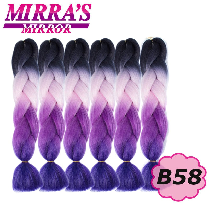 24 Zoll Jumbo Braids Synthetisches Haar für Box Braid Ombre Braiding Hair Extensions Three Tone Schwarz Braun Blau Pink Mirra's Mirror