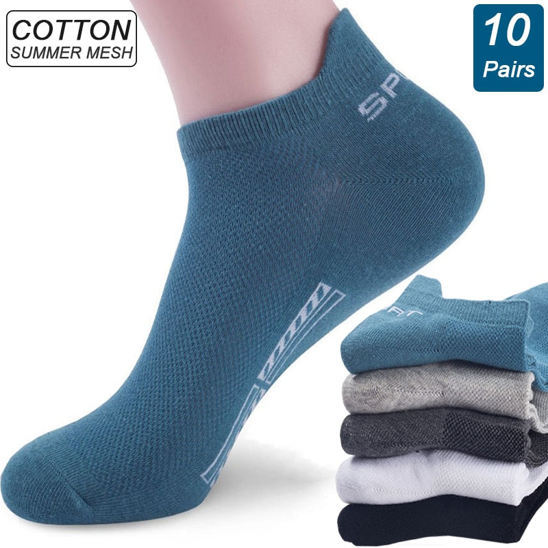 10 pares de calcetines tobilleros de alta calidad para hombre, calcetines deportivos transpirables de algodón, malla informal atlética de verano, calcetines cortos de corte fino, talla 38-48