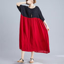 Oversized Dresses for Women Summer Oversized Cotton Long Dress Black Red Patchwork Dress Robe Femme 2022 New Arrival