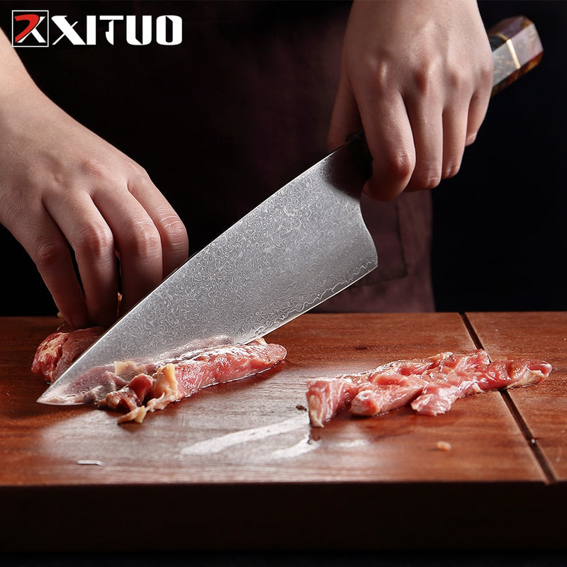 XITUO Chef's Nakiri cuchillo 67 capas japonés Damasco acero Damasco Chef cuchillo 8 pulgadas Damasco cuchillo de cocina madera solidificada HD