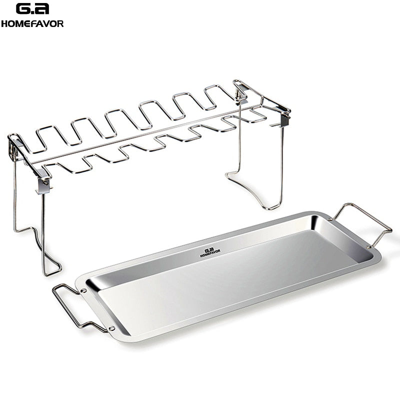 G.a HOMEFAVOR BBQ Chicken Leg Wing Grill Cooking Rack 14 Slots BBQ Poultry Chicken Leg Roaster Stainless Steel Chicken Wing Rack