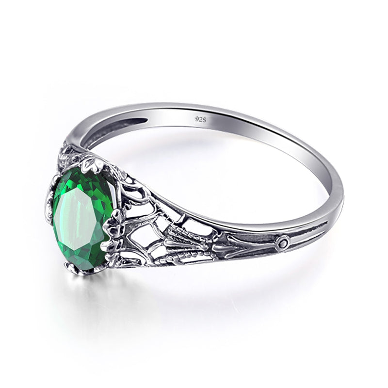 Szjinao Vintage Real 100% 925 Sterling Silver 1.5ct Oval Emerald Ring For Women Fashion Wedding Engagement Jewelry Gift Female