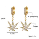 Hip Hop 1Pair Iced Zircon Maple leaf Earring Micro Paved AAA+ Bling CZ Stone Earrings For Men Women Jewelry