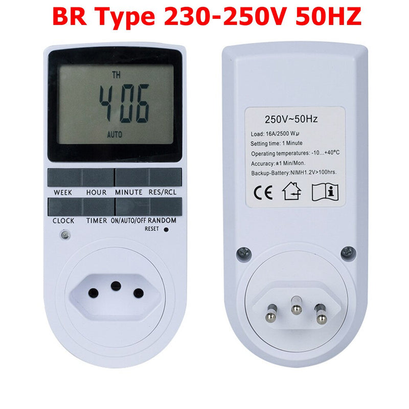 EU BR FR UK Plug-in Programmable Timer Switch Socket 230V 50Hz With Summer Time Random Function For Kitchen Timer Switch