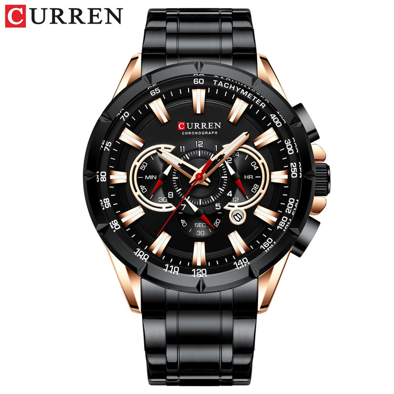 CURREN Sport Watches Men‘s Luxury Brand Quartz Clock Stainless Steel Chronograph Big Dial Wristwatch with Date Relogio Masculino