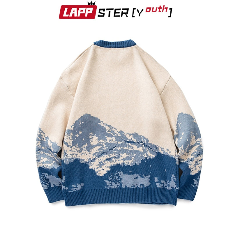 LAPPSTER-Youth Men Harajuku Moutain Winter Sweaters 2022 Pullover Mens Oversized Korean Fashions Sweater Women Vintage Clothes