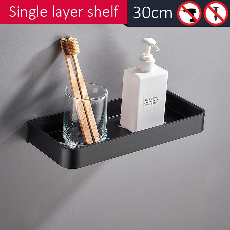 Black Bath Shelves Bathroom Shelf Organizer Nail-free Shampoo Holder Shelves  Storage Shelf Rack Bathroom Basket Holder EL1018