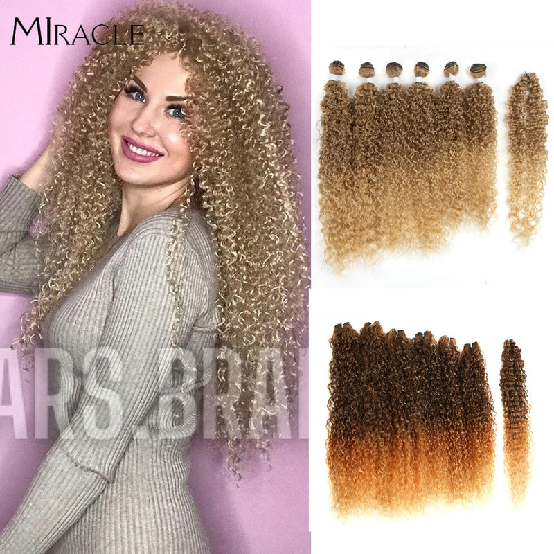 Afro Kinky Curly Hair Bundles 6pcs/Pack 22 24 26inch 1pcs Crochet Hair Ombre Blonde Synthetic Hair Curly Weave Bundles Miracle