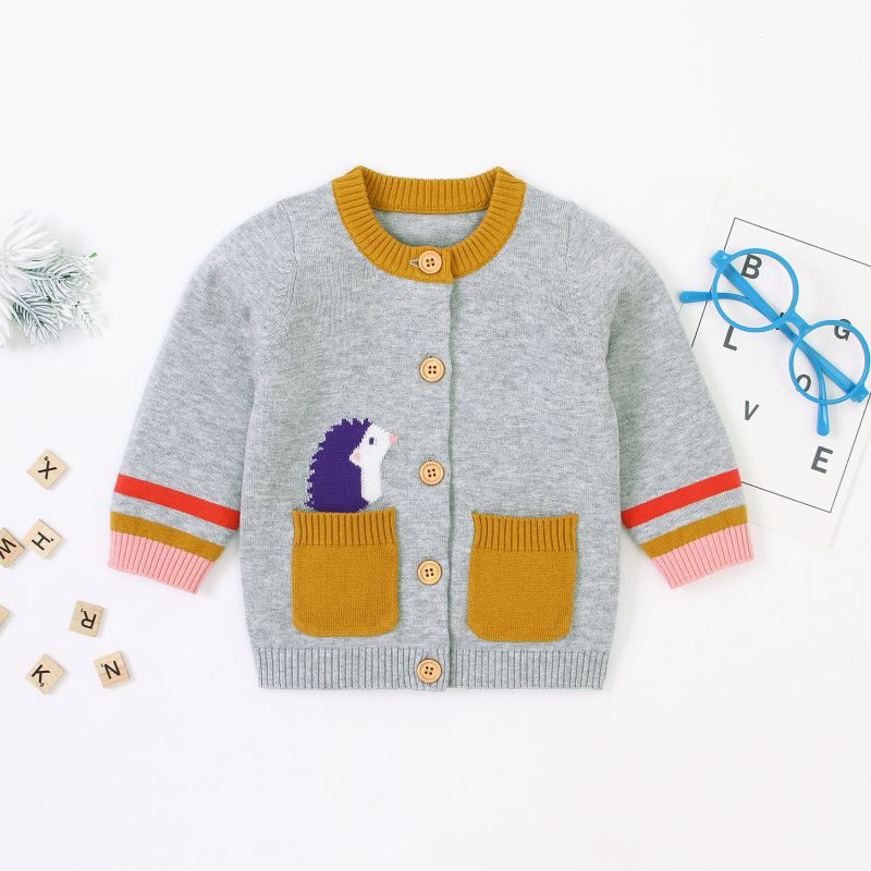 Suéter para niños, ropa de otoño para bebés (niño o niña), cárdigan con estampado de arco iris de dibujos animados, ropa de abrigo informal de algodón de punto