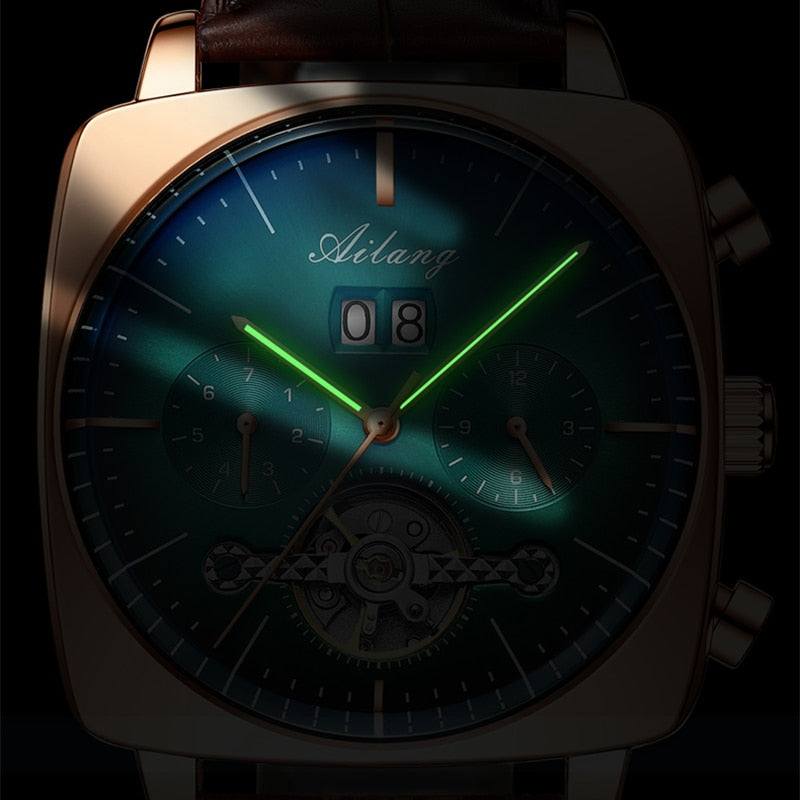 2022AILANG famous brand watch montre automatique luxe chronograph Square Large Dial Watch Hollow Waterproof mens fashion watches