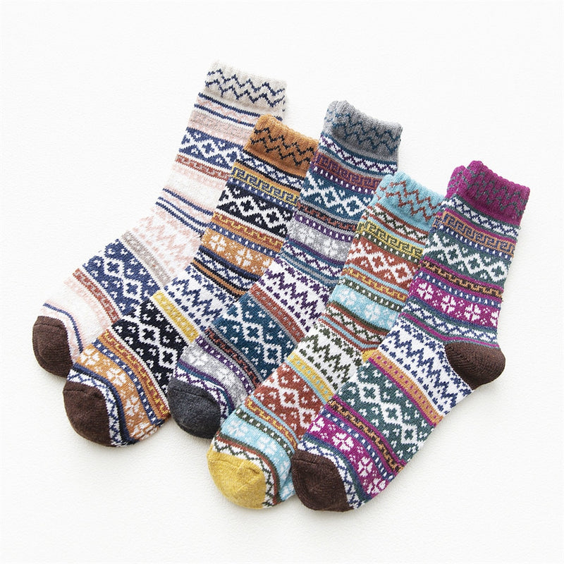 HSS Marke 5 Paar hochwertige Damen Wintersocken Vintage Patchwork Kaninchenwolle Socke verdicken warme thermische Baumwollsocken