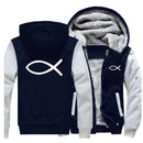 2022 Winter Mens Thick Sweatshirt Christian JESUS fish Hoodies  Brand Zipper Jacket Warm Fleece Thicken Coat Casual Streetwear