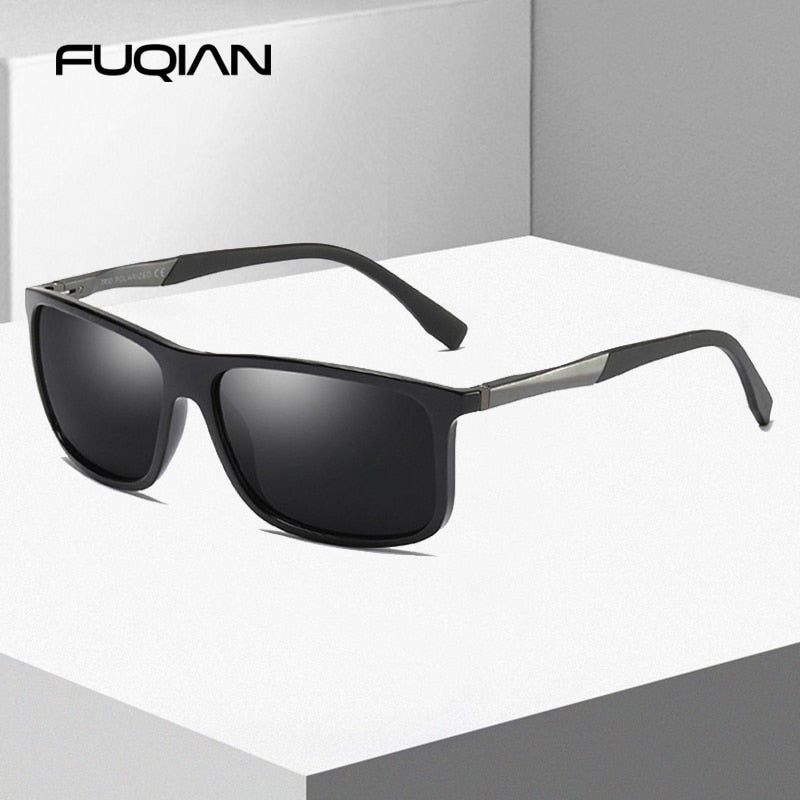 FUQIAN Brand Designer TR90 Square Polarized Men Sunglasses Ultra Light Sun Glasses Male Vintage Driving Eyewear