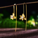 Lotus Fun Real 925 Sterling Silver Natural Original Handmade Fine Jewelry Cute Blooming Flower Fashion Drop Earrings for Women