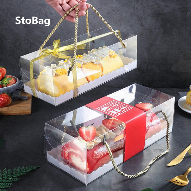 StoBag 10 Stück transparent mit Papierboden Trageboxen Babyparty Kuchen Dekoration Geburtstagsfeier Paket Backing Supplies Box