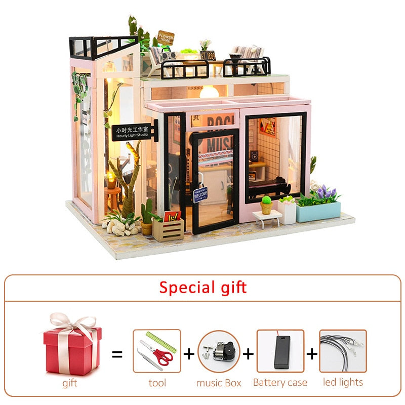 Kit de casa de muñecas Diy, caja de habitación, artículos en miniatura, casa pequeña, pastelería, casa de muñecas de madera, muebles, modelo de ensamblaje, juguete para niños, regalo de cumpleaños