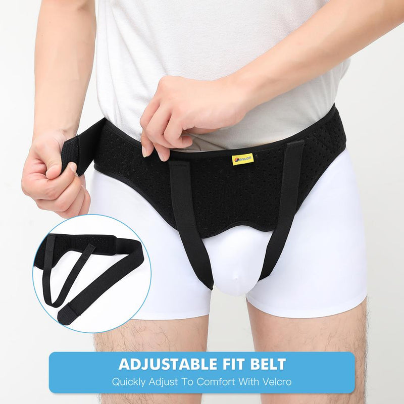 Hernia Belt Truss for Inguinal or Sports Hernia Support Brace Pain Relief Recovery Strap with 2 Removable Compression Pads