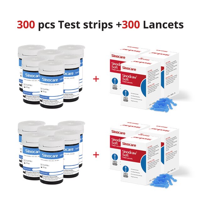 500/400/300/200/100/50PCS Sinocare Safe-Accu Tiras de prueba de glucosa en sangre y lancetas para probador de diabetes