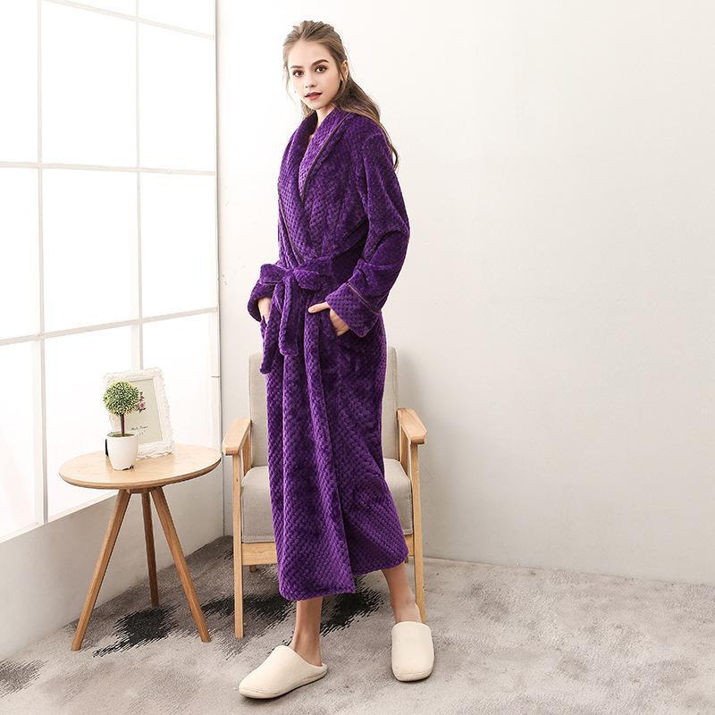 Men Plus Size 3XL Flannel Kimono Bath Gown Ultra Long Large Robe Coral Fleece Nightgown Lovers Couple Thick Warm Sleepwear MR001