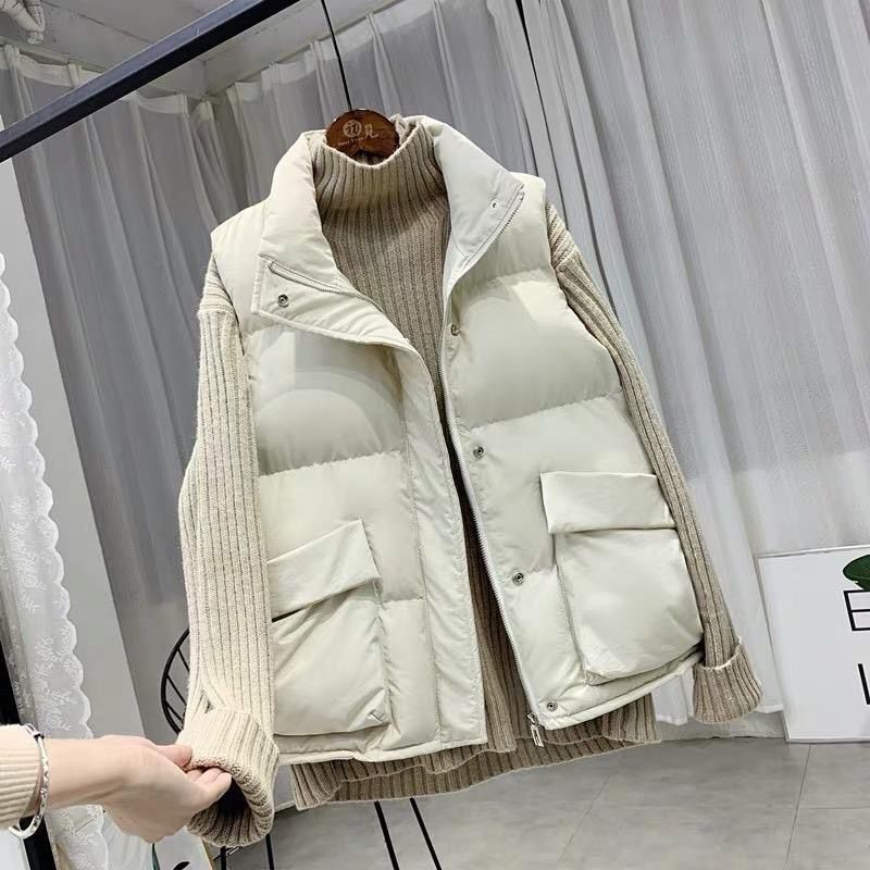 Chaleco sin mangas para mujer, chaqueta acolchada de algodón cálida para invierno, chaleco sin mangas con cuello mandarín para mujer 2021