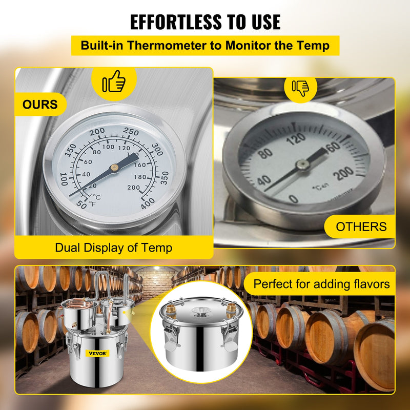 VEVOR 12L 20L 30L Alcohol Brewing Distiller DIY Moonshine Apparatus Stainless Steel Still Whisky Beer Wine Brandy Home Appliance