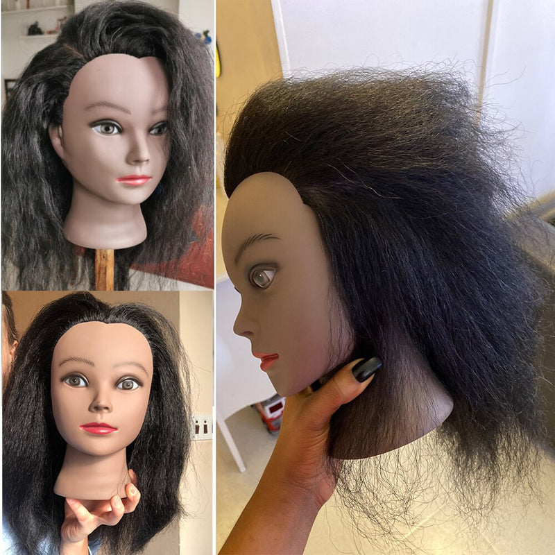 Cabeza de maniquí femenino con pelo para trenzar maniquí africano práctica cabeza de entrenamiento de peluquería cabeza de maniquí para cosmetología