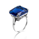 Szjinao Real 925 Sterling Silver 17*17mm Square Aquamarine Ring For Women Vintage Sparkling Massive Birthstone Jewelery Female D