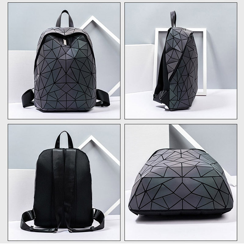 Set Rucksäcke Frauen Geometrische Leuchtende Rucksack Schulgeldbörse Holographische Nachtleuchtende Reise Bagpack Studentin Rucksack 2021