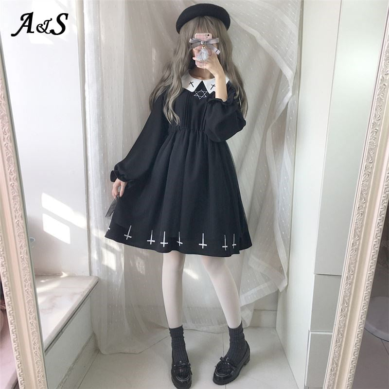 Gothic Lolita Dress Harajuku Fashion Cross Cosplay Female Dress Japanese Soft Sister Style Star Tulle Dress Cute Girl Streetwear