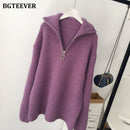 BGTEEVER Autumn Winter Zipper Turtleneck Sweaters Women Casual Thick Long Pullover Jumpers Female Loose Knitting Tops 2021