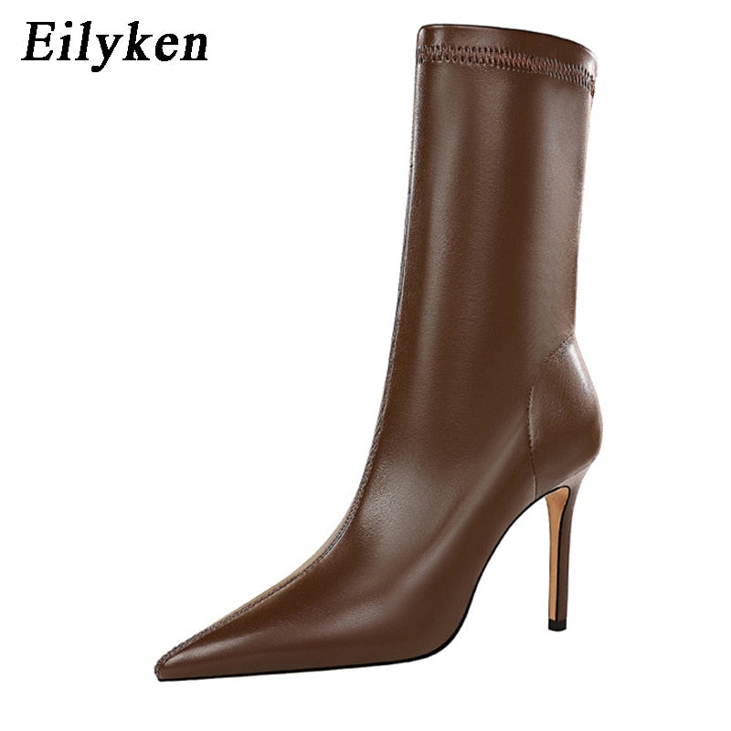 Eilyken 2023 Spring High Quality Soft PU Leather Boots Women Pointed Toe Pumps Heels Fashion Ladies Party Shoes Size 34-40