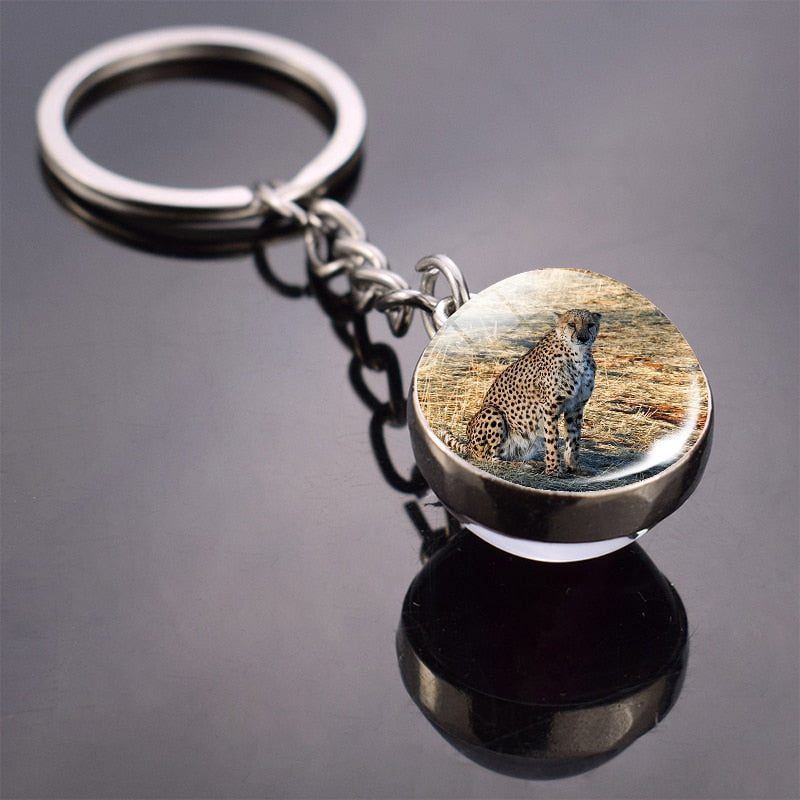 Tiere Schlüsselanhänger Katze Hund Bär Pfau Kaninchen Eichhörnchen Phönix Doppelseitiger Glaskugel-Anhänger Schlüsselanhänger