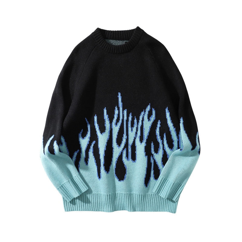DARK ICON Blue Flame Sweater Me 2019 Winter Streetwear Men&