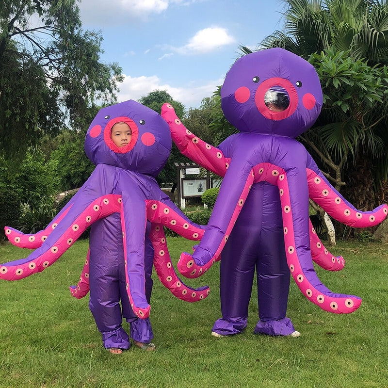 Parent -Kids Purple Octopus Inflatable Costumes Halloween Cosplay Family Party Cosplay Costume Walking Mascot Role Play Disfraz