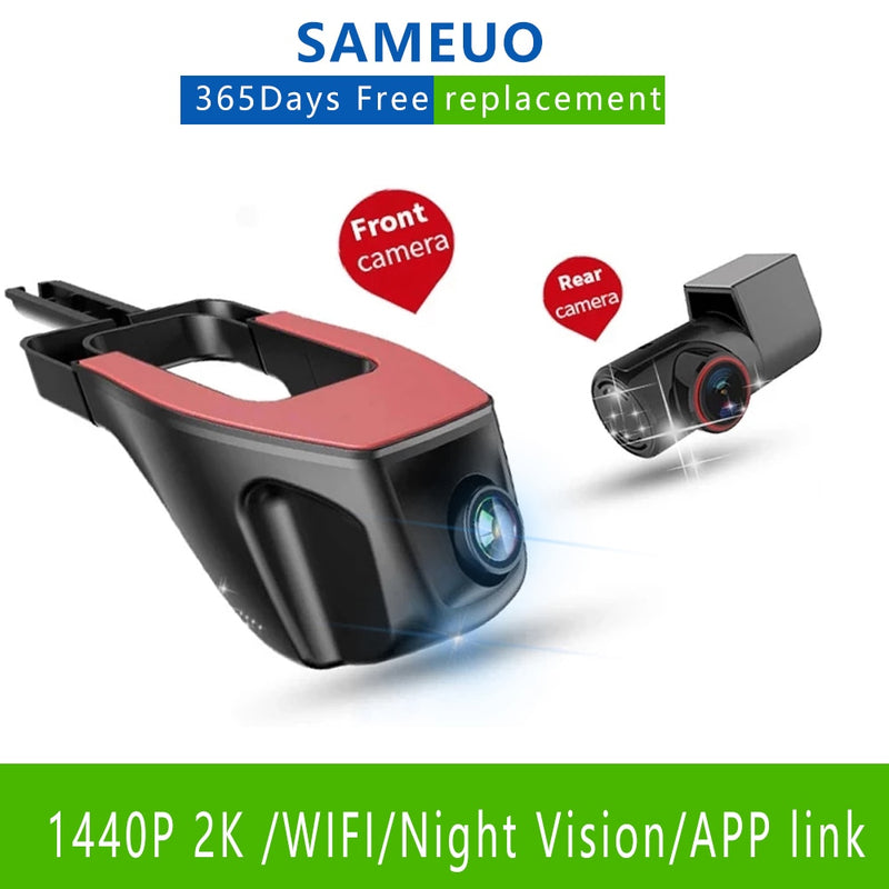 Sameuo U680 cámara de salpicadero Dvr oculta para coche Wifi cámara frontal y trasera HD 1440P 1080P loop record APP control graba el proceso de conducción