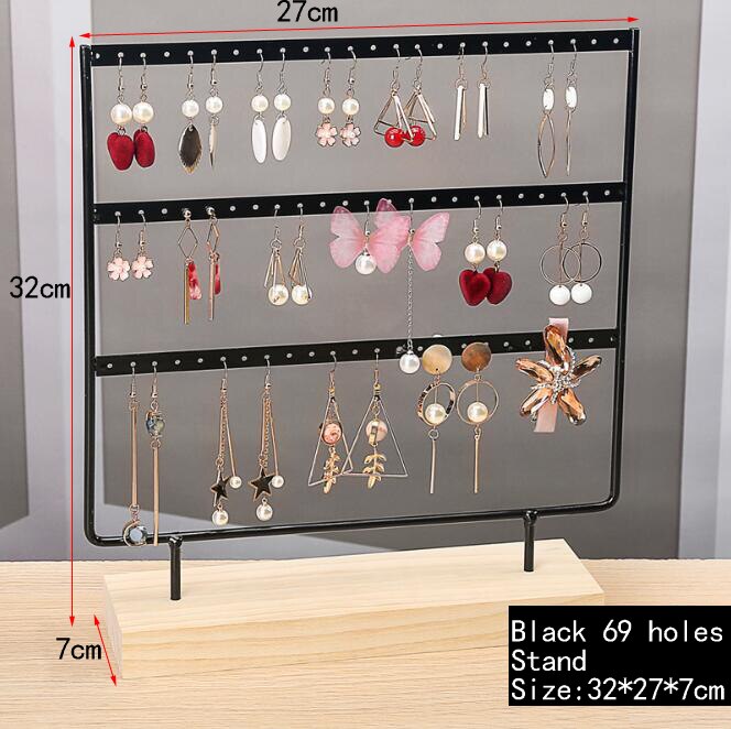 Nice Steel Earrings Storage Holder Jewelry Display Stand for Earrings Necklaces Bracelets Pendants Wooden Base Jewellery Rack