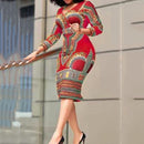 African Ladies Dresses Elegant Wrist High Waist V Neck Vintage For Work Office Business Fashion Slim Vestidos Dress Midi 2023